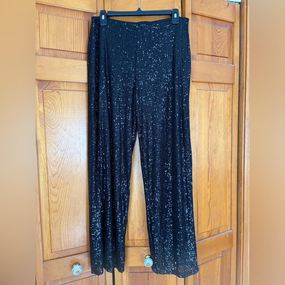 Macy's From This Christmas Black Sequin Wide-Leg Pants